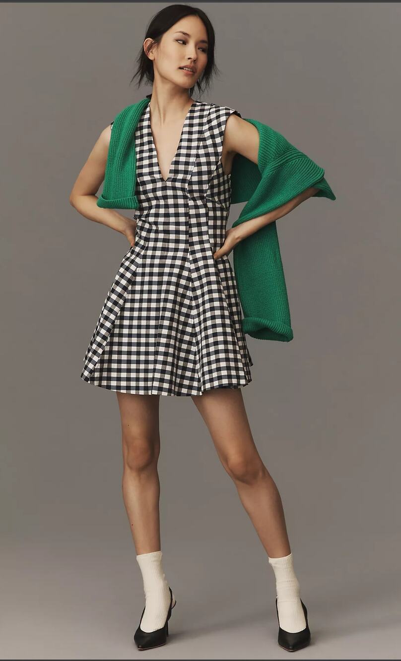 NWT Anthropologie Maeve Black White Gingham Mini Dress Medium